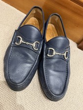 Gucci Loafers Leather Shoes Blue Silver Horsebit Buckle Mens UK 9 US 10 EU 43