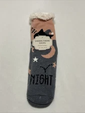 Women's Sherpa Theme Slipper Socks Night Sky Design Non-Slip Grippers One Size