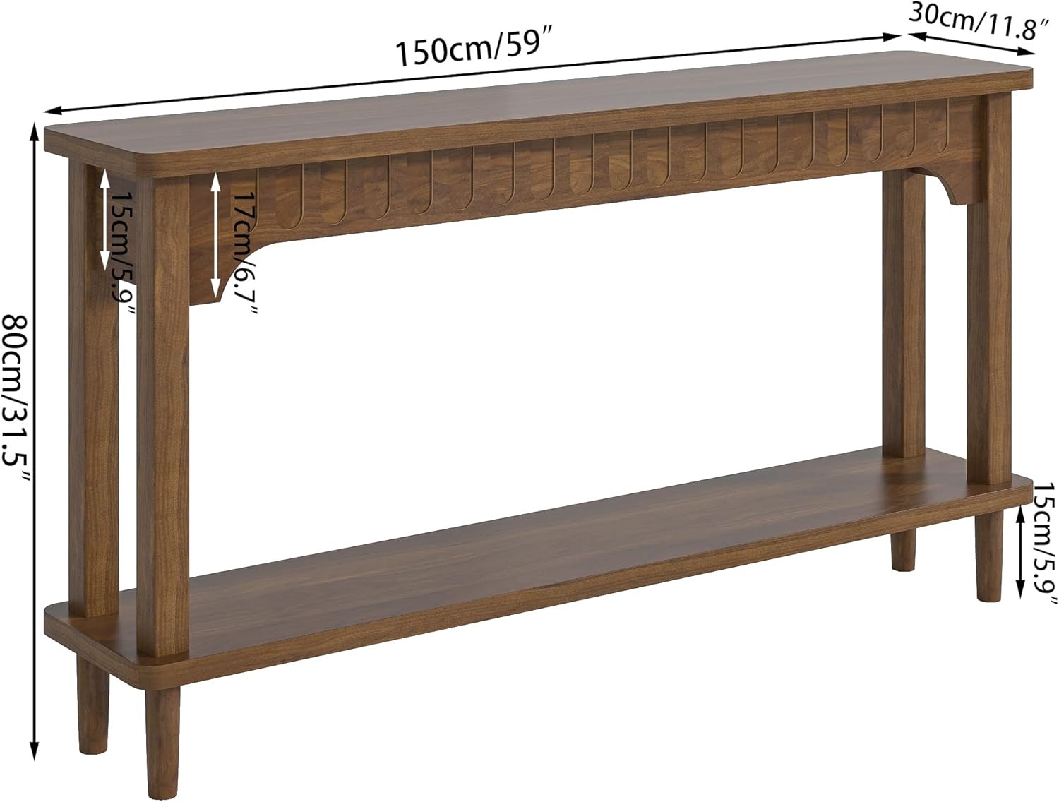 59.1" Narrow Console Table 2-Tier Sofa Table Behind The Couch Hallway Accent