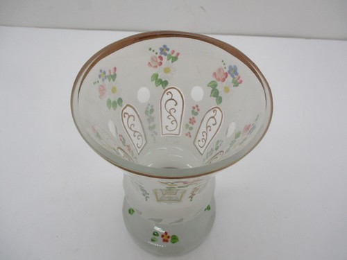 Vintage White Bohemian Glass Cut to Clear 5" Vase or Goblet Chalice - Picture 3 of 6