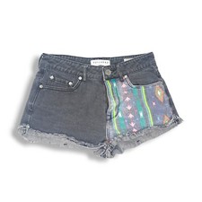 Bullhead High Rise Cotton Denim Cut Off Shorts Black Aztec Print Womens Size 3