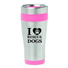 Stainless Steel Insulated 16oz Travel Mug Coffee Cup I Heart Love Resuce Dogs