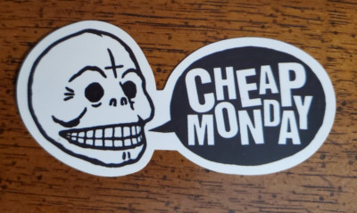 Cheap Monday Sticker Talking Skull Skateboard Laptop Guitar Black White