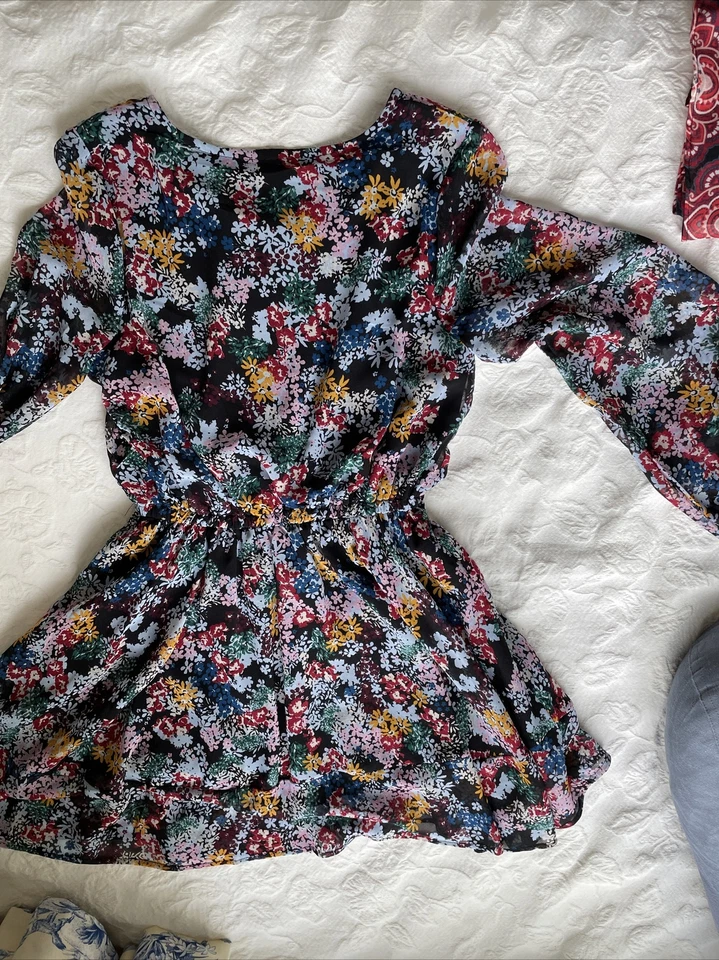 Vestido Floral Ella Moss Negro Amarillo Azul Rojo Niñas Talla 10 Foto 2 de 4