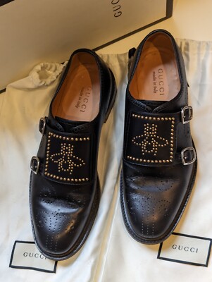 Gucci Black Calfskin Leather Double Monk Strap Loafers Size  display picture 2