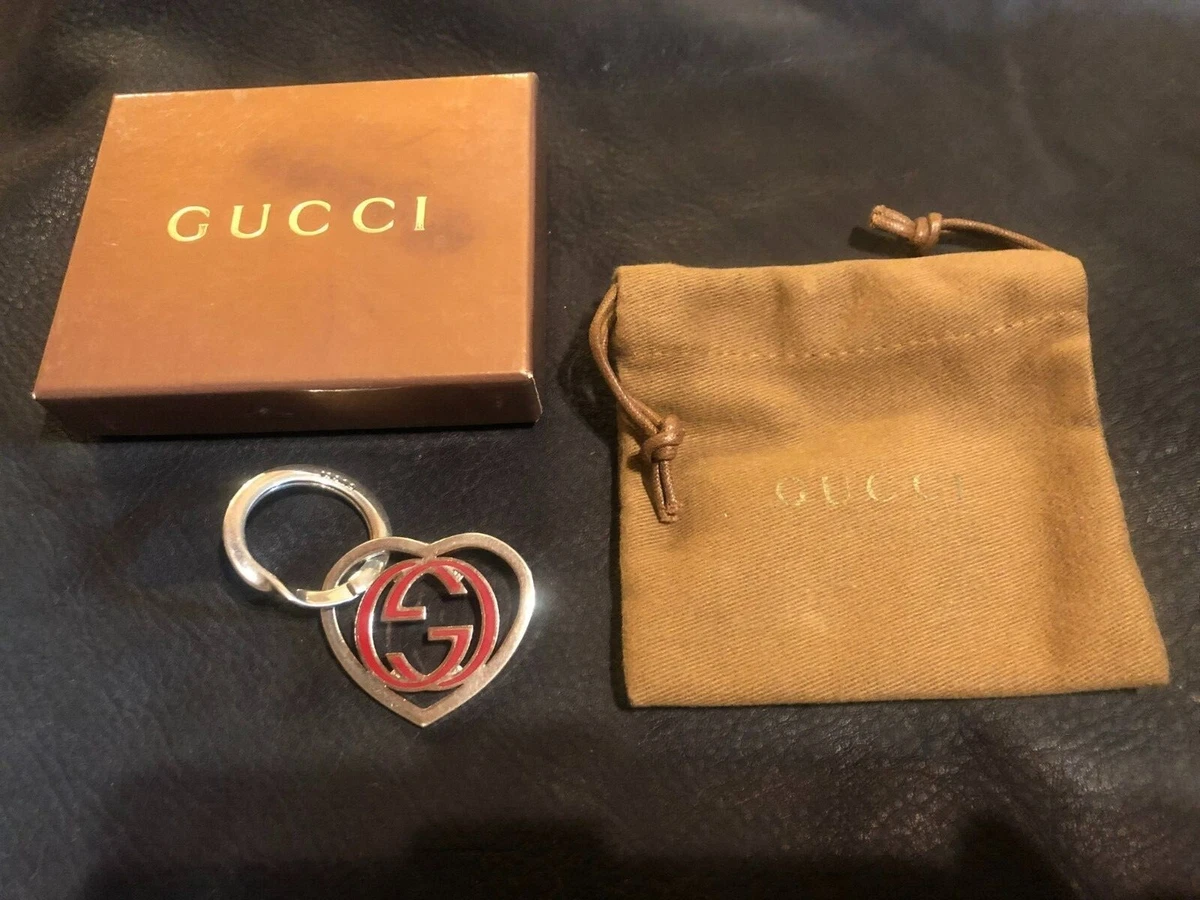 GUCCI Key holder ring chain Bag charm AUTH logo Rare Heart Silver