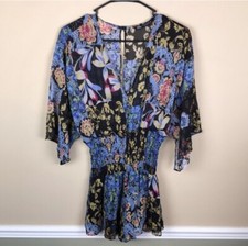 Zara Women s Floral Boho Multi-Colored Half Sleeve Sheet Button-Up Romper Sz XS