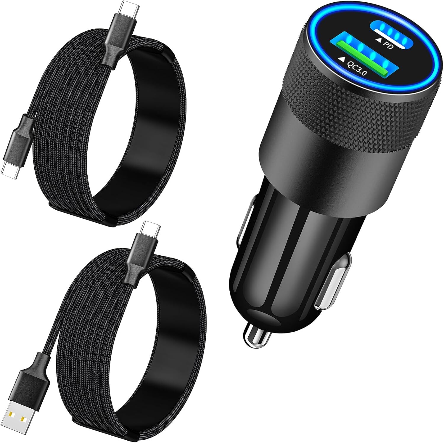 66W Fast Car Charger Dual Port Adapter with Cable for iPhone 16 15 Pro Max