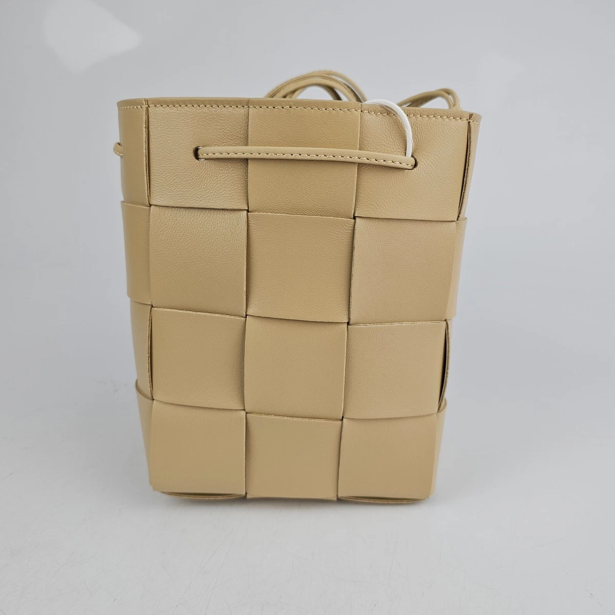 BOTTEGA VENETA Small Cassette Bucket Bag Porridge Beige Intreccio Leather  Auth