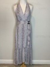 Anthropologie Womens Halter Maxi Dress Belt Sleeveless Motif Gray Sz 0 NWT