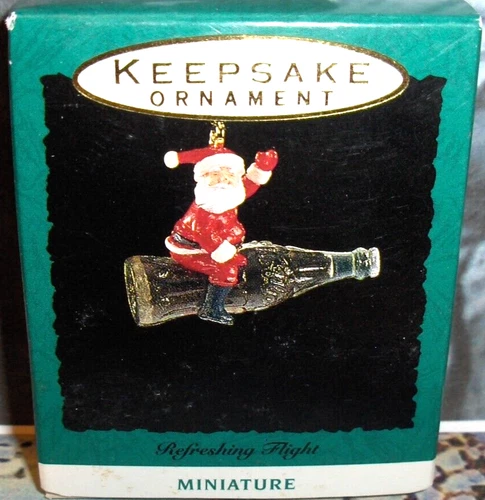Refreshing Flight`1992`Miniature-Santa Rides Coke Bottle,Hallmark Ornament- SALE