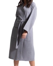 Women's Waffle Silver Long Premium CottonBlend Bathrobe (Medium)