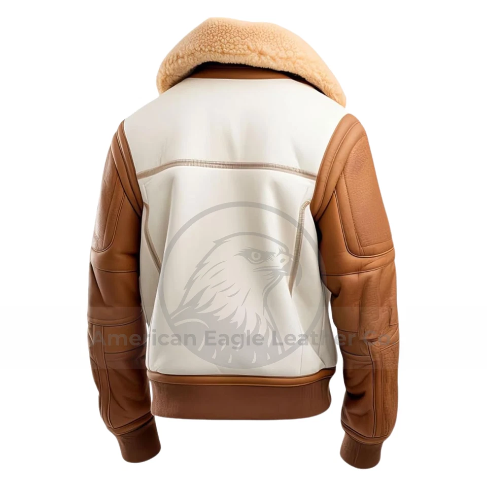 Men's RAF Aviator B3 White Real Leather Jacket Pilot Flying Bomber Shearling Fur - Image 2 of 4