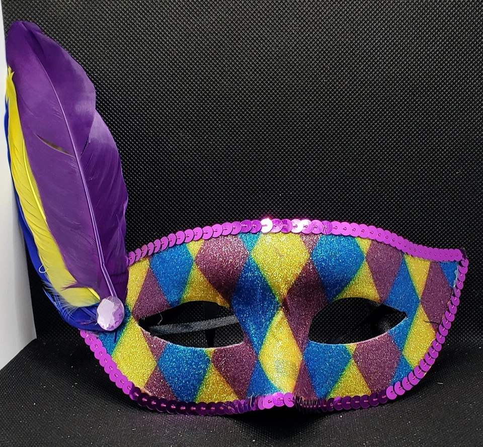 Mardi Gras Venetian Glitter Sequin Party Half Face Eye Mask Multi Color New - Image 2 of 2