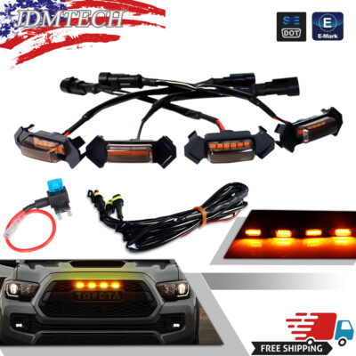 Smoked Front Grille Amber LED Lights For 2016-2019 Toyota Tacoma w/TRD Pro Grill