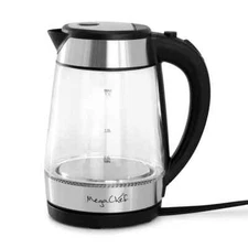 MegaChef 1.7L Glass & Stainless Steel Electric Tea Kettle Clear/Silver