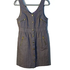 Women's Denim Jumper SMALL Blue Cotton Blend Dress Zipper Pockets Sugar Lips