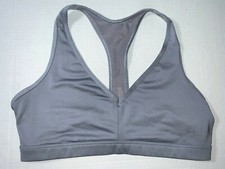Victoria Secret Gray Lined V-Neck Caged Racerback T-Strap Sports Bra Women's M