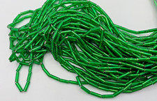 Vintage Czech Bugle Beads 2 Hanks Sz 3 Dark Green Silver Lined over 1800 beads