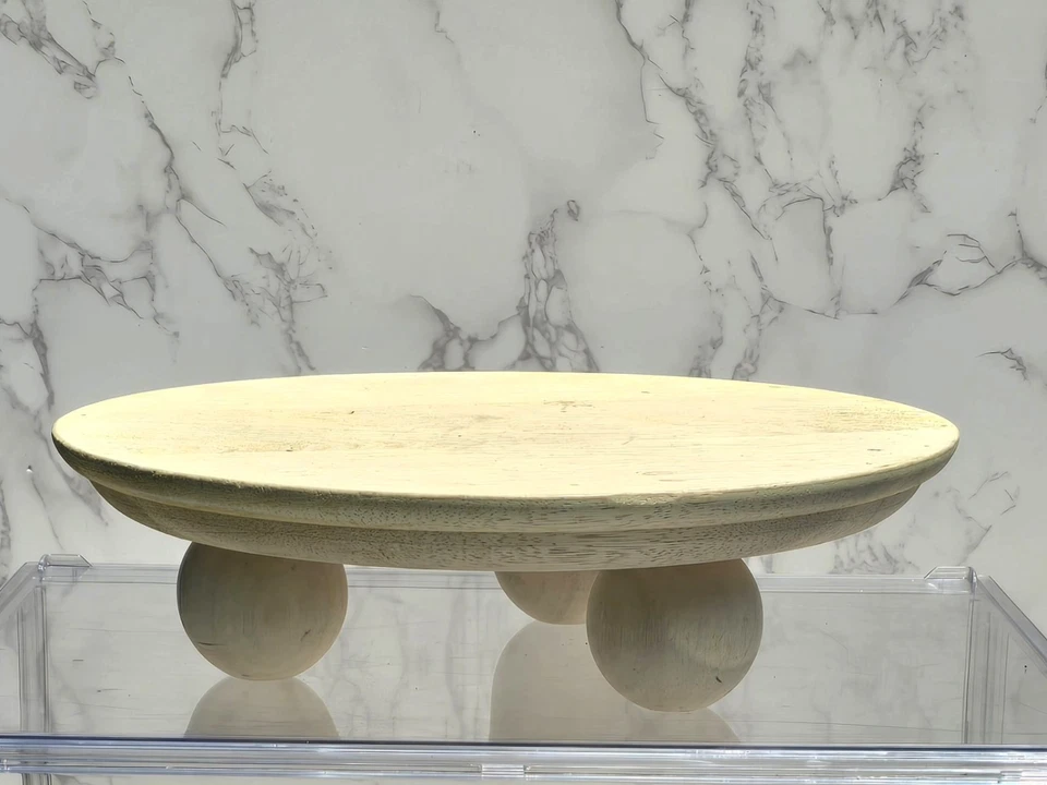 Dave Jenny Whitewash Mango Wood Board Serveware Tray Round Footed - Image 2 of 4