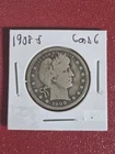 1908-S US 25C Barber Quarter 90% Silver 0.18oz Circulated Good
