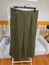 Banana Republic Linen-Blend Wide-Leg Cropped Pant Olive M