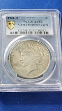 1922 "D" Peace Dollar $1 PCGS AU53 VAM-3 *DOUBLED LEAVES* Uncommon Vam pop of 6