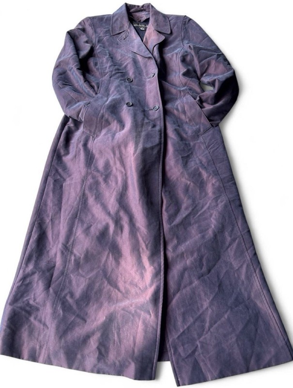 Vntg 80s-90s Anne Klein Purple Metallic Trench Coat w Belt Preowned Size small