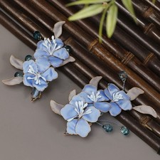 Handmade Blue Side Hair Clip Chinese Style Hanfu Hairpin Accessory 2pc