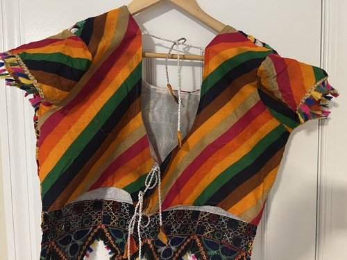 Women's Choli Blouse Multicolor Striped Embroidered Trim Cotton Blend One Size
