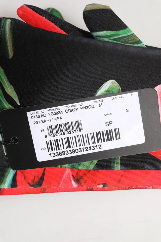 DOLCE & GABBANA Gloves Black Floral Print Elbow Length Mitten 7.5 / M RRP 750usd - Image 2 of 4