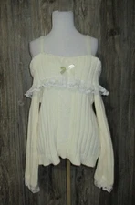 Romwe Sweater Sz 6 Ivory Contrast Lace Cold Shoulder Kawaii Coquette Y2K Boho