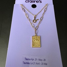 NWT Claires Gold Taurus Zodiac Layered Set of 2 Necklaces April May Gift