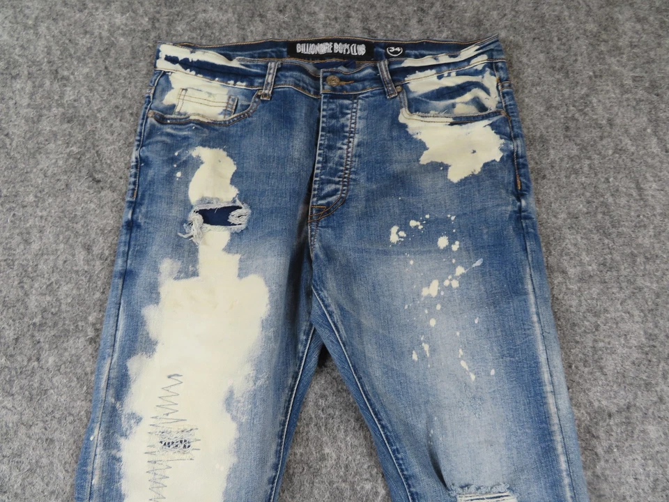 Pantalones de mezclilla Billionaire Boys Club para hombre se adapta a 36 salpicaduras de pintura desgastados calce ajustado BBC Foto 2 de 4