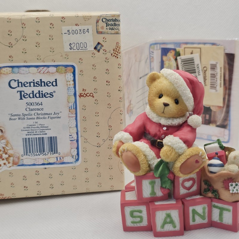 New Cherished Teddies Clarence Santa Claus Spells Christmas Joy Blocks Bear Box