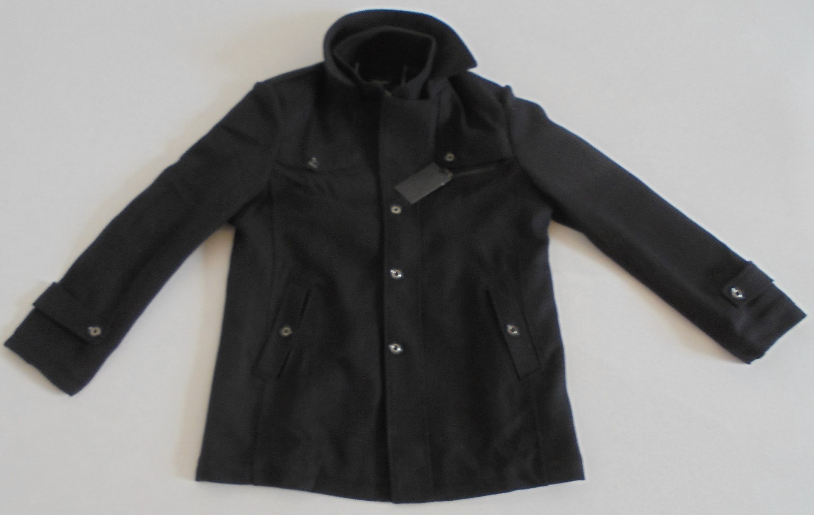 Allthemen Herren Wollmantel, abnehmbarer Kragen, Jacke, Stehkragen Schwarz Gr.L