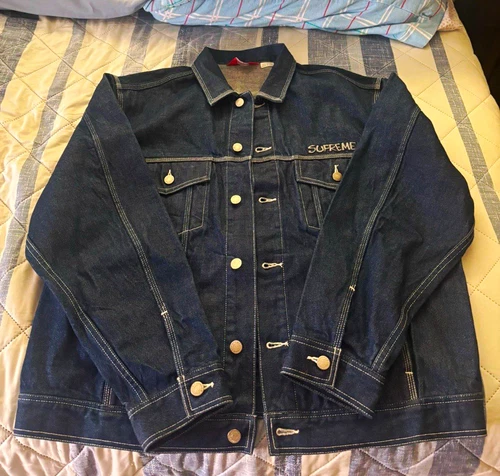 Supreme Smurfs Logo Blue Cotton Denim Jacket Men's L Button Front Pockets - product listing photo
