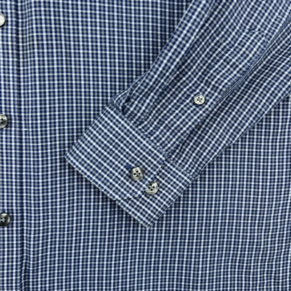 Van Heusen Button Down Shirt Mens Large Blue Check Long Sleeve Casual Dress - Image 3 of 4