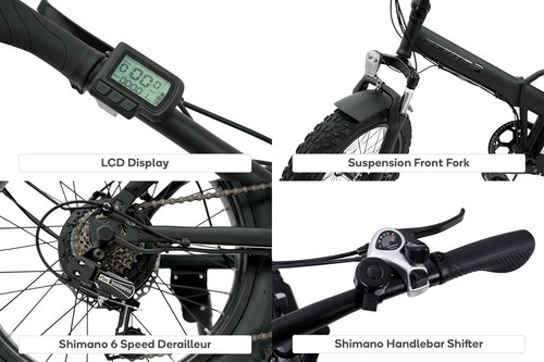 Fortis Shimano 6-Speed 20" Fat Tyre Foldable Electric Bike, Black, Electric - Picture 7 of 11