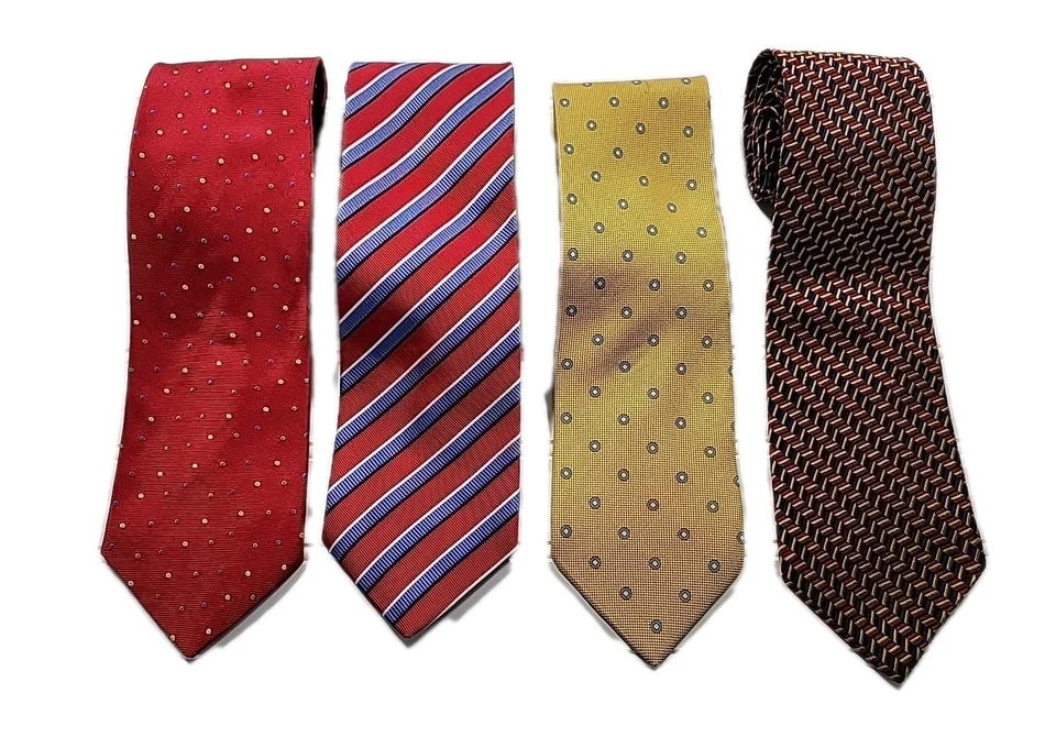 Lote De 4 Corbatas Harold Powell 100% Seda AMARILLAS, RAYAS, ROJAS, LUNARES, GEOMÉTRICAS Foto 2 de 4