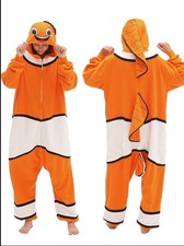 NUEVO SIN ETIQUETAS Adulto Grande Nemo Disfraz Pez Payaso Una Pieza Con Capucha Cuerpo Completo Conjunto