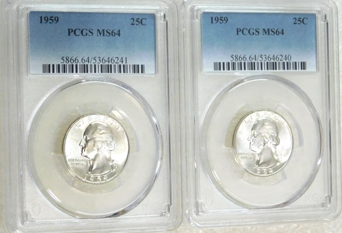 1959 P Washington Silver Quarter PCGS MS64 2 coins Just Graded New Holder V251H