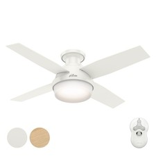 Hunter Fan 44 in Low Profile Fresh White Indoor Ceiling Fan w Light Kit 4 Blade