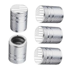 Tire Valve Stem Caps - 5 Pack Metal Air Caps with American Flag Silver