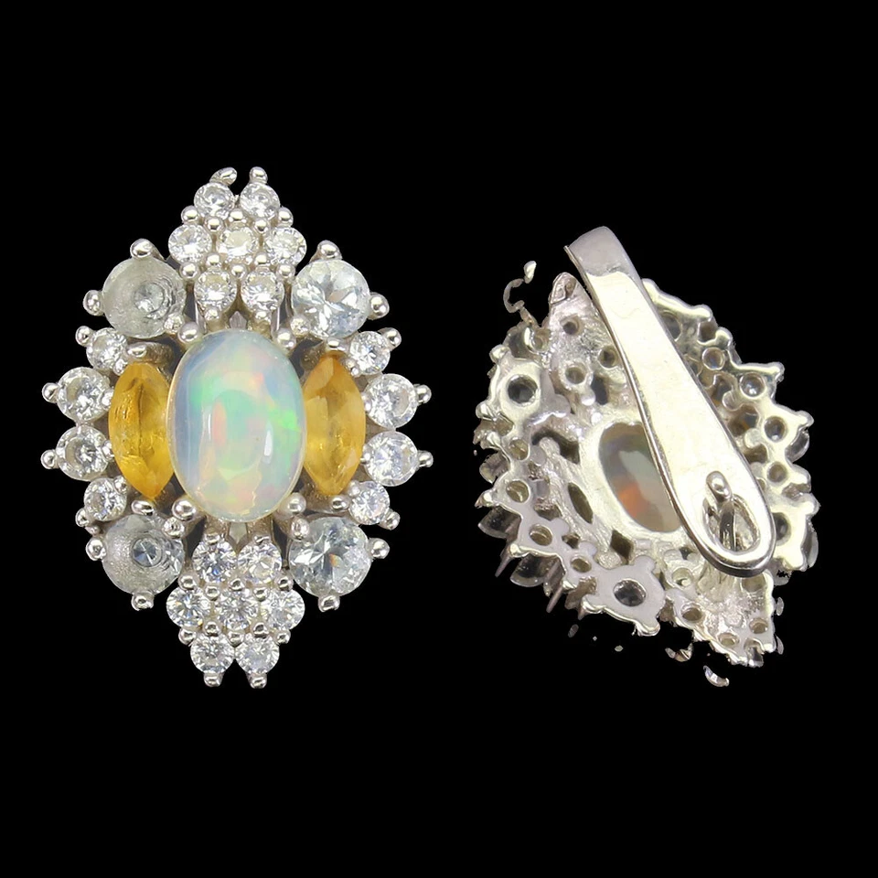 Valentinstag 925 Silber Ohrringe Oval Feuer Opal 7x5mm Natürlich Schmuck - Bild 3 von 4