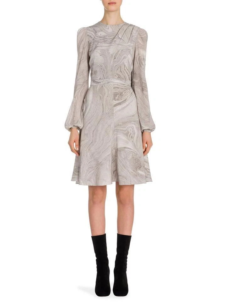 Abito sciarpa drappeggiata Alexander McQUEEN $2795 grigio stampa marmo seta crepe nuovo con etichette