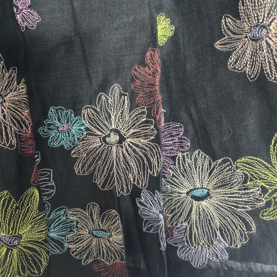 Anne Carson Skirt Women's 4 Linen A-line Black Embroidered Flowers Lined Flare - Image 3 of 4