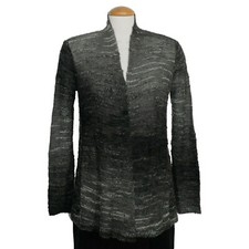 EILEEN FISHER Ash Gray Mohair Wool Boucle Ombre Slub Long Cardigan S
