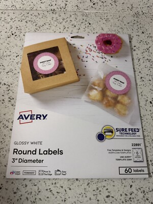 Avery Printable Round Labels 3  Glossy White, 60 Labels 22891