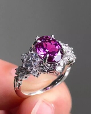 Oval Cut Simulated Pink Ruby Women's Gorgeous Wedding Ring 14K White Gold Plated